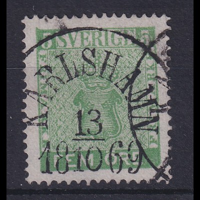 Schweden 1858 Freimarke 5 Öre gelbgrün Mi-Nr. 7 schön O KARSLHAMN 1869