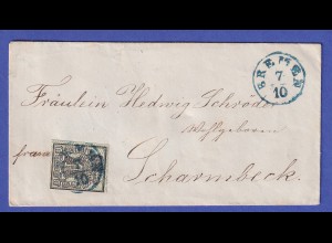 Hannover 1 Gutegroschen Mi.-Nr. 9 auf Brief von Bremen nach Scharmbeck