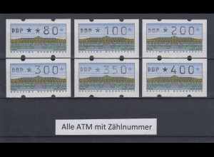 Deutschland ATM Sanssouci Typ N Satz 6 Werte 80-400 Pfg Mi-Nr. 2.1.2 VS1 ZN **