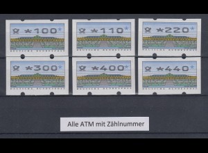 Deutschland ATM Sanssouci Typ N24 Satz 6 Werte 100-440 Pfg, Mi-Nr. 2.2.3 VS2 ZN