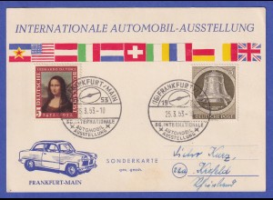 Souvenir-Karte Internationale Automobil-Ausstellung Frankfurt 1953 mit Sonder-O