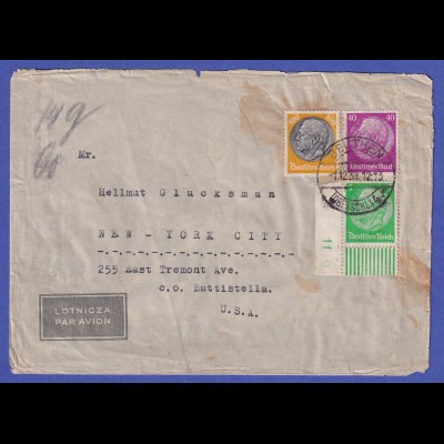 Generalgouvernement 1939 LP-Auslandsbrief in die USA noch mit DR-Frankatur 