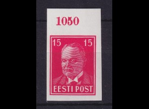 Estland 1936 Staatspräsident Päts Mi.-Nr. 125 U Oberrandstück ** / MNH
