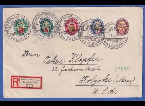 Dt. Reich Nothilfe 1929 Mi.-Nr. 430-34 kpl. auf Brief Seepost Bremen-New York