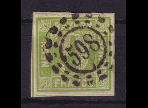 Bayern 9 Kreuzer grün Mi-Nr. 5 d III mit OMR 598 Würzburg