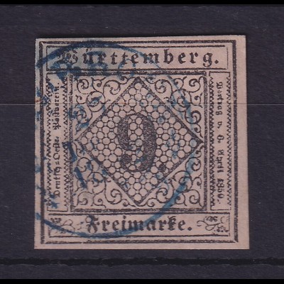Württemberg Ziffern 9 Kreuzer Mi-Nr. 4 gestempelt