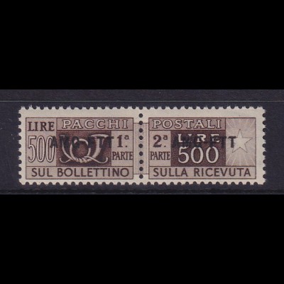 Triest Zone A 1949 Paketmarken 500 Lire Mi.-Nr. 25 postfrisch **