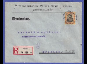 Deutsches Reich Germania 25 Pfg Mi.-Nr. 88 I auf R-Brief O DRESDEN 1912