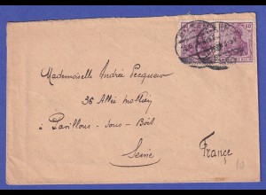 Deutsches Reich Mi.-Nr. 92 II b Paar auf Brief nach Les Pavillons-sous-Bois