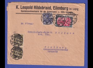 Dt. Reich Mi.-Nr. 97 B II u.a. auf Brief O LEIPZIG nach Freiburg (Schweiz) 1922