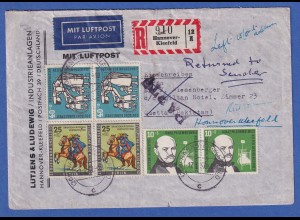 Bund 1957 Luftpost-R-Brief v. Hannover nach Quetta / Pakistan u.a. 2x Mi-Nr. 246