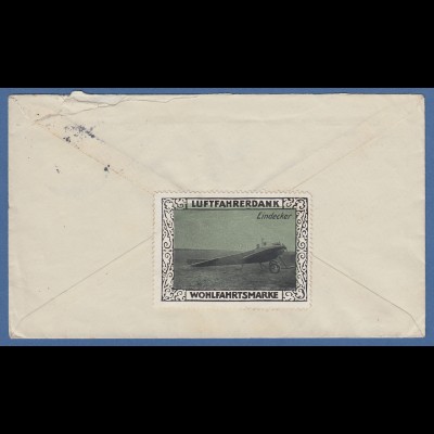 Brief 1915 gel. von Seefeld nach Berlin, rückseitig mit Luftfahrerdank-Vignette