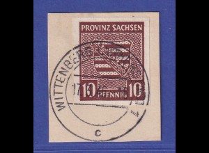 SBZ Provinz Sachsen Wappen 10 Pfg Mi.-Nr. 72 O WITTENBERG auf Briefstück gpr.BPP