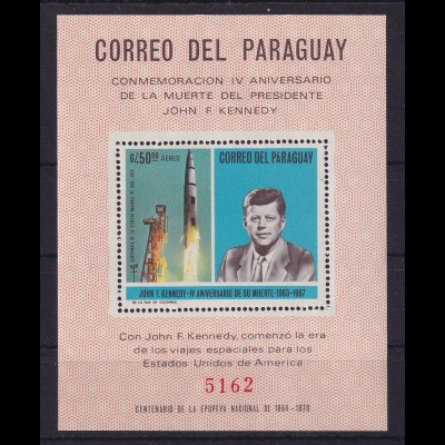 Paraguay 1968 Kennedy - Saturn V-Rakete Mi.-Nr. Block 110 **