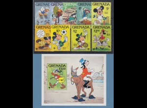 Grenada 1979 Walt Disney Sport Satz 9 Werte und Blockausgabe **