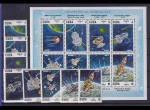 Kuba 1967 Raumfahrt Satelliten Mi.-Nr. 1351-1358, Block 30 **