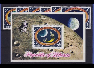 Liberia Raumfahrt Apollo 14 Mi.-Nr. 777-82 und Block 54 ** / MNH