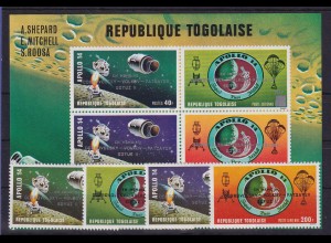 Togo 1971 Weltraum Apollo 14 Sojus 2 Mi.-Nr. 884-887, Block 58 ** / MNH