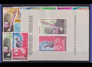 Togo 1967 Weltraum Französische Raumfahrt Mi.-Nr. 559-566, Block 27 ** / MNH