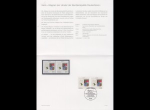 Bundesrepublik 1992 Bayern Wappen Mi.-Nr. 1587 ** / O in offiz. MINISTERKARTE 