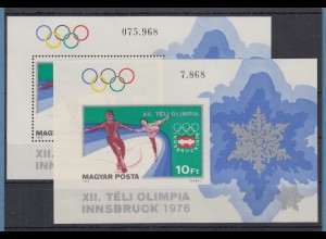 Ungarn 1976 Olympische Spiele Innsbruck Mi.-Nr. Block 116 A und B **