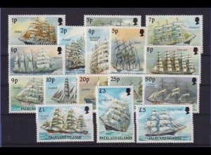 Falkland-Inseln 1989/90 Segelschiffe Mi.-Nr. 488-502 I, 517 postfrisch **