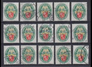 Dt. Reich 1929 Nothilfe 5 Pfg Wappen Bremen Mi-Nr 430 Lot 15 Stück gestempelt