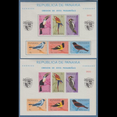 Panama 1967 Vögel Mi.-Nr. Block 42 A/B postfrisch ** / MNH 