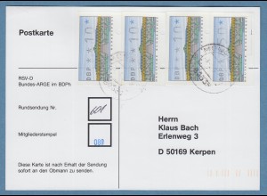 ATM 2.1.1 lebhaftkobalt 10-10-10-50 auf Inlands-Postkarte O MÜNCHEN