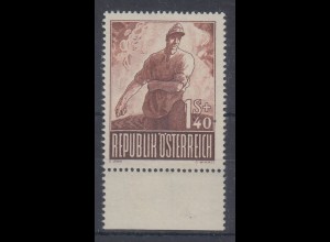 Österreich 1947 Kriegsgefangene Mi.-Nr. 834 PLF I Unterrandstück postfrisch **
