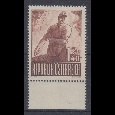 Österreich 1947 Kriegsgefangene Mi.-Nr. 834 PLF I Unterrandstück postfrisch **