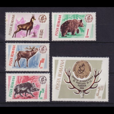 Rumänien 1965 Jagdausstellung Jagdbare Tiere Mi.-Nr. 2460-2464 postfrisch ** 