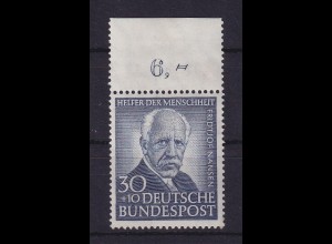 Bundesrepublik 1953 Fridtjof Nansen Mi.-Nr. 176 Oberrandstück postfrisch **