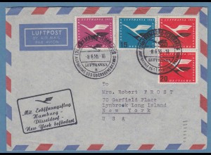 Bund Lufthansa 5,15,20 (2) auf Lp-Brief von Hamburg nach New York, 8.6.55