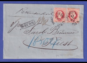 Österreich 5 Kr Mi.-Nr. 37 I Paar auf R-Brief O FRANZ-JOSEPHS-QUAI (Wien) 1871