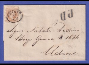 Österreich 15 Kr Mi.-Nr. 39 I c auf Brief O TRIEST nach UDINE 1870