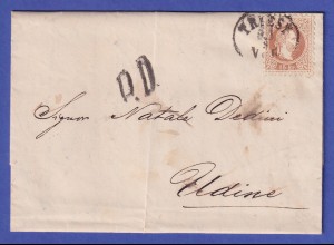 Österreich Franz Joseph 15 Kr Mi.-Nr. 39 I auf Brief O TRIEST nach UDINE 1872