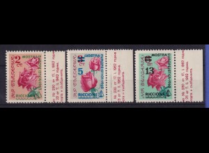 Bulgarien 1963 Briefmarkenausstellung Riccione Mi.-Nr. 1391-1393 Randstücke **