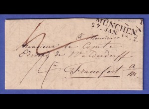 Bayern Vorphila-Brief mit Zweizeiler MÜNCHEN nach Frankfurt/M. 1827