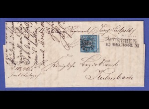 Bayern 6 Kr blau Mi.-Nr. 10 auf R-Brief aus München nach Kulmbach 1862
