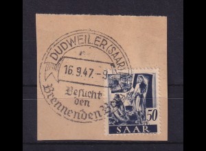 Saarland 1947 Bäuerinnen Mi.-Nr. 220 Z So.-O DUDWEILER auf Briefstück gpr. NEY