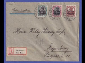 Bayern 1919 Freistaat Mi.-Nr. 144, 145, 146 auf R-Brief O REGENSBURG
