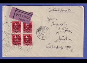 Bayern 1919 Freistaat Mi.-Nr. 172 A Viererblock auf Eil-Brief O MÜNCHEN
