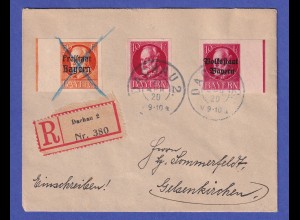 Bayern 1920 Volksstaat Freistaat Mi.-Nr. 114 B, 119 II B auf R-Brief O PASSAU