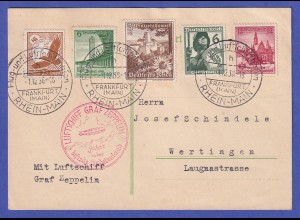 Dt. Reich 1938 Sudetenland-Fahrt Graf Zeppelin Karte nach Wertingen mit MiF