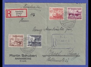 Dt. Reich 1938 Mi.-Nr. 659 u.a. in MiF auf Auslands-R-Brief O ANNABERG 