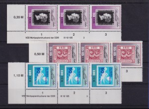 DDR 1990 Briefmarkenjubiläum Mi.-Nr. 3329-3331 ER-Dreierstr. mit Druckvermerk **