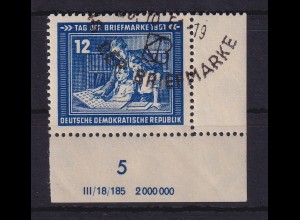 DDR 1951 Tag der Briefmarke Mi-Nr. 295 DV Eckrandstück UR gestempelt