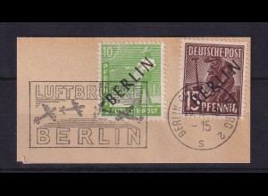 Berlin 1948 Schwarzaufdruck Mi-Nr. 4 und 6 O auf Briefstück
