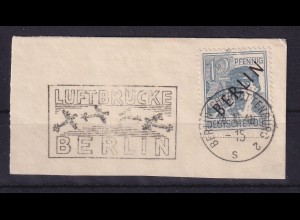 Berlin 1948 Schwarzaufdruck 12 Pf Mi-Nr. 5 O auf Briefstück